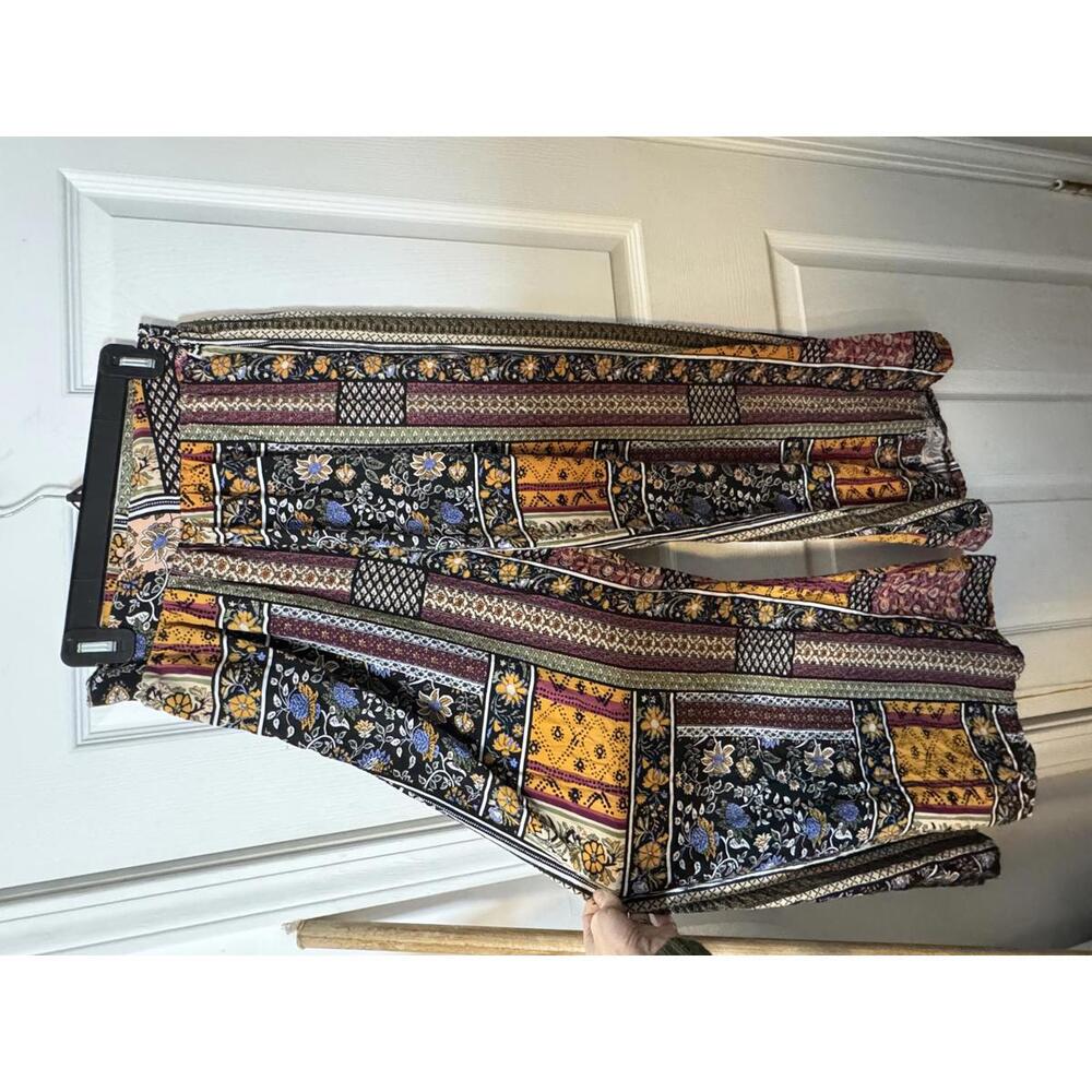 Boho Patchwork Pattern Wide Leg Pants Size Small - image 1